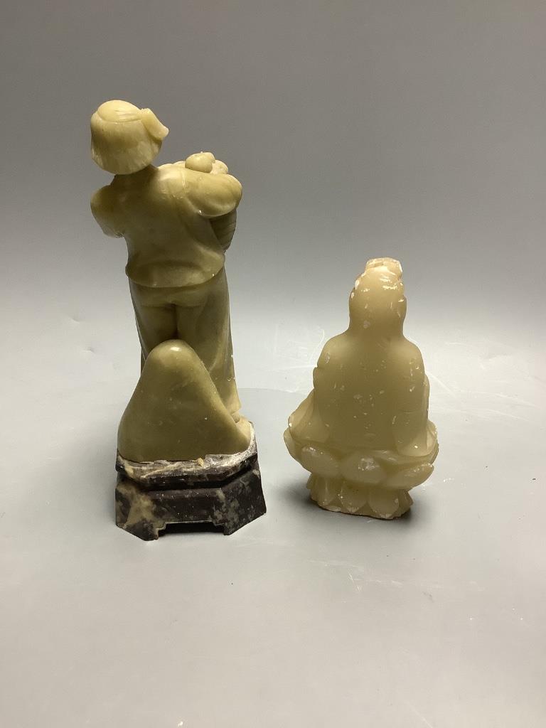 Four Chinese soapstone carvings, H 19.5cm (largest)